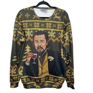 JAGY Ugly Christmas Sweater Leonardo DiCaprio Meme Crewneck Sweatshirt Size L/XL